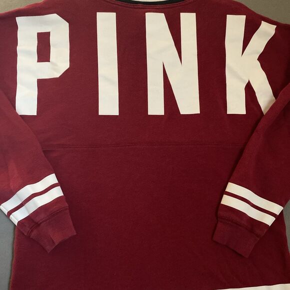Victoria’s Secret PINK‎ Sweatshirt Women’s Small Burgundy White Spellout - Picture 8 of 11